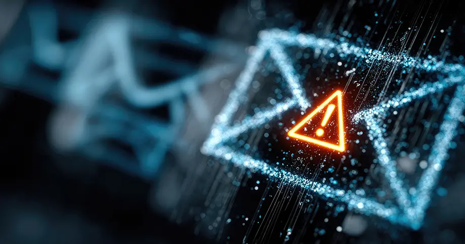 Digitale E-Mail-Benachrichtigung mit Brief Symbol und gelbem Warnschild.