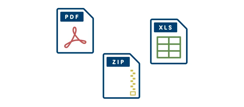 Dateiformate PDF, ZIP und XLS